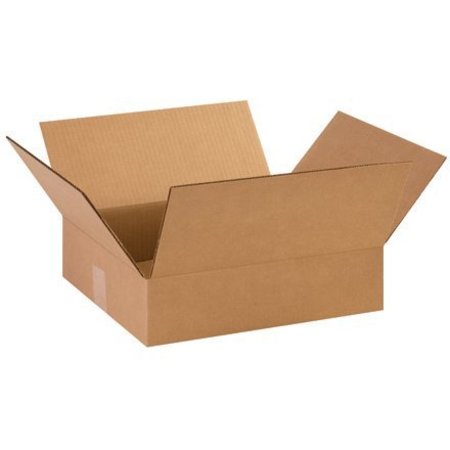 BOX PACKAGING Flat Cardboard Corrugated Boxes, 14"L x 12"W x 3"H, Kraft 14123R